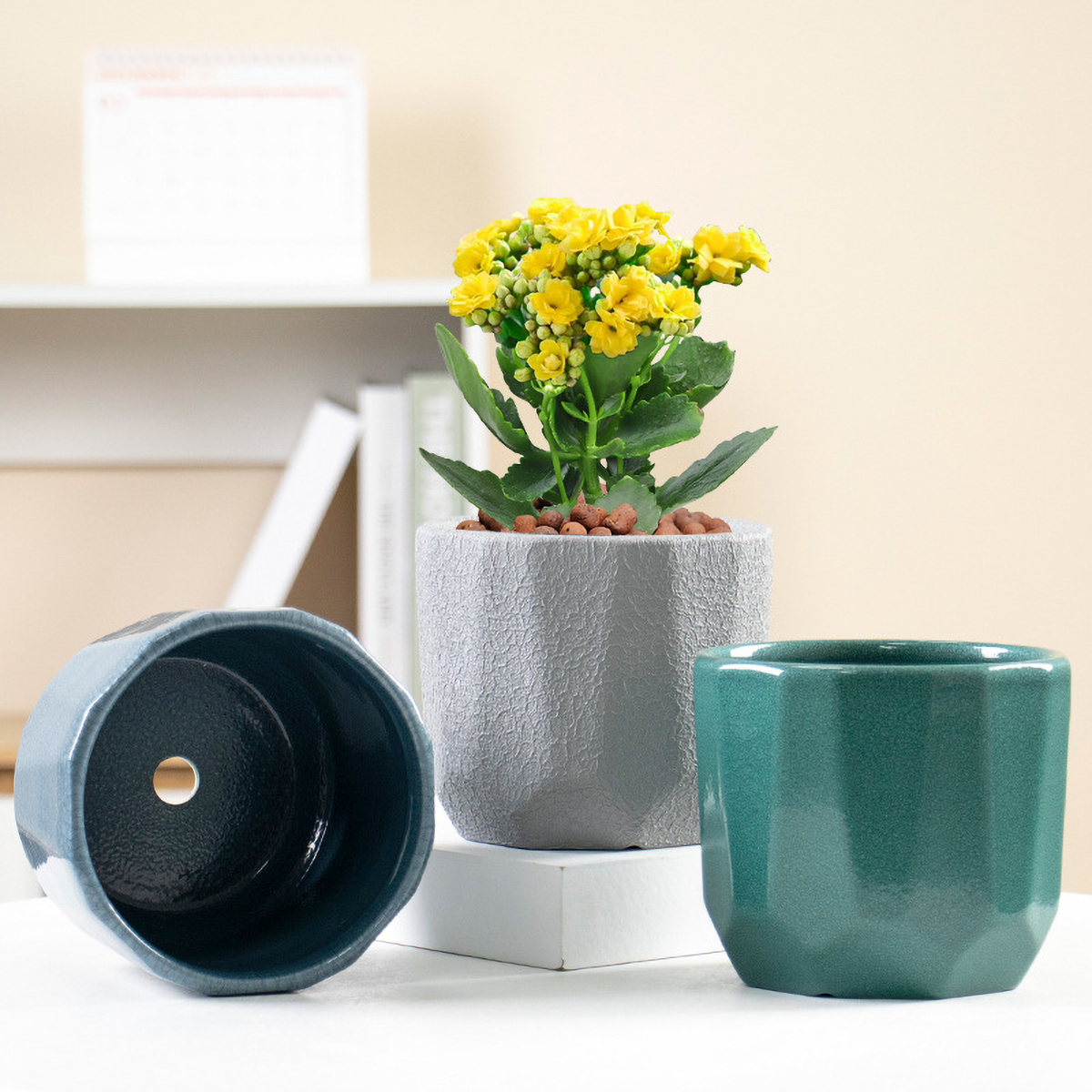 Matorino -Ceramic Pots for Indoor Plants, Set of 3 in Different Sizes Round Plant Pots, Flower Pots with Connected Saucer for Garden Indoor Outdoor Plants.