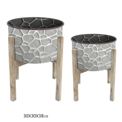 Matorino -Indoor Metal Planter with Stand - 10 Inch Mid Century Plant Stand with Pot - Large Modern Tall Standing Wood Metal Pot Plant Holder with Drainage.
