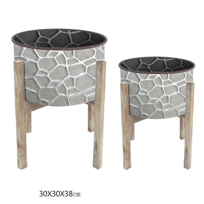 Matorino -Indoor Metal Planter with Stand - 10 Inch Mid Century Plant Stand with Pot - Large Modern Tall Standing Wood Metal Pot Plant Holder with Drainage.