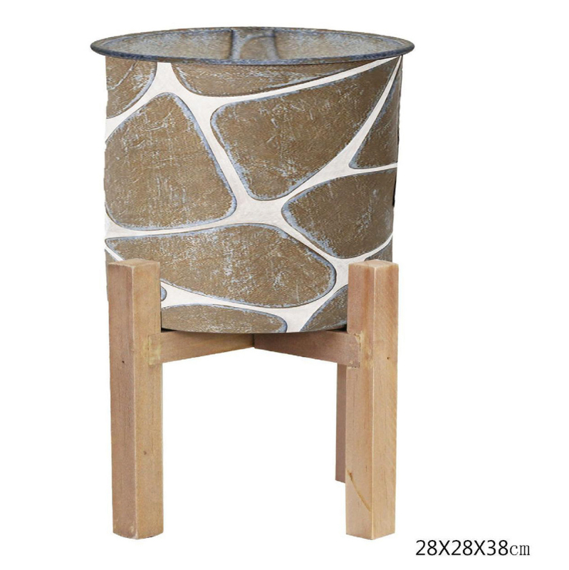 Matorino -Indoor Metal Planter with Stand - 10 Inch Mid Century Plant Stand with Pot - Large Modern Tall Standing Wood Metal Pot Plant Holder with Drainage.