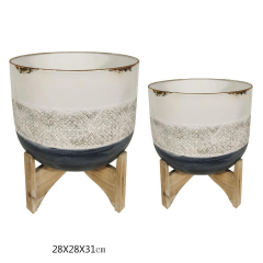Matorino -Indoor Metal Planter with Stand - 10 Inch Mid Century Plant Stand with Pot - Large Modern Tall Standing Wood Metal Pot Plant Holder with Drainage.
