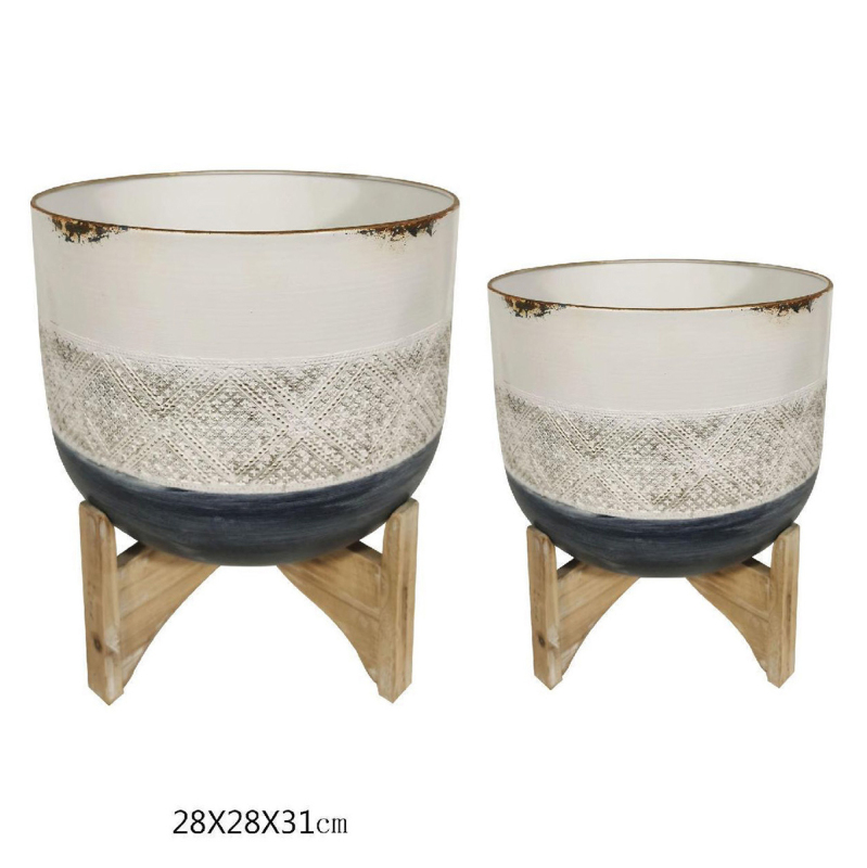 Matorino -Indoor Metal Planter with Stand - 10 Inch Mid Century Plant Stand with Pot - Large Modern Tall Standing Wood Metal Pot Plant Holder with Drainage.