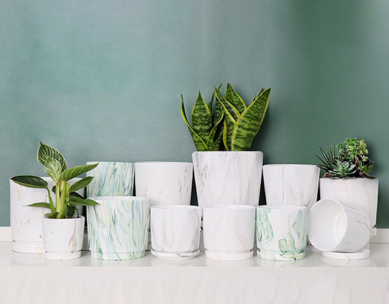 Matorino -Set of 4 Ceramic Plant Pots, Garden Flower Planter Pot, Round Modern Succulent Cactus Containers with Drainage and Saucer.