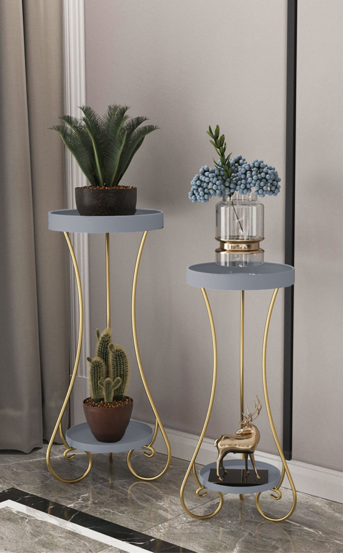 Matorino -Potted Plant Stand, Indoor Outdoor 2 Tier Metal Potted Holder, Flower Pot Stand, Round Plant Shelf, Supports Rack for Planter Corner Garden Balcony Patio.