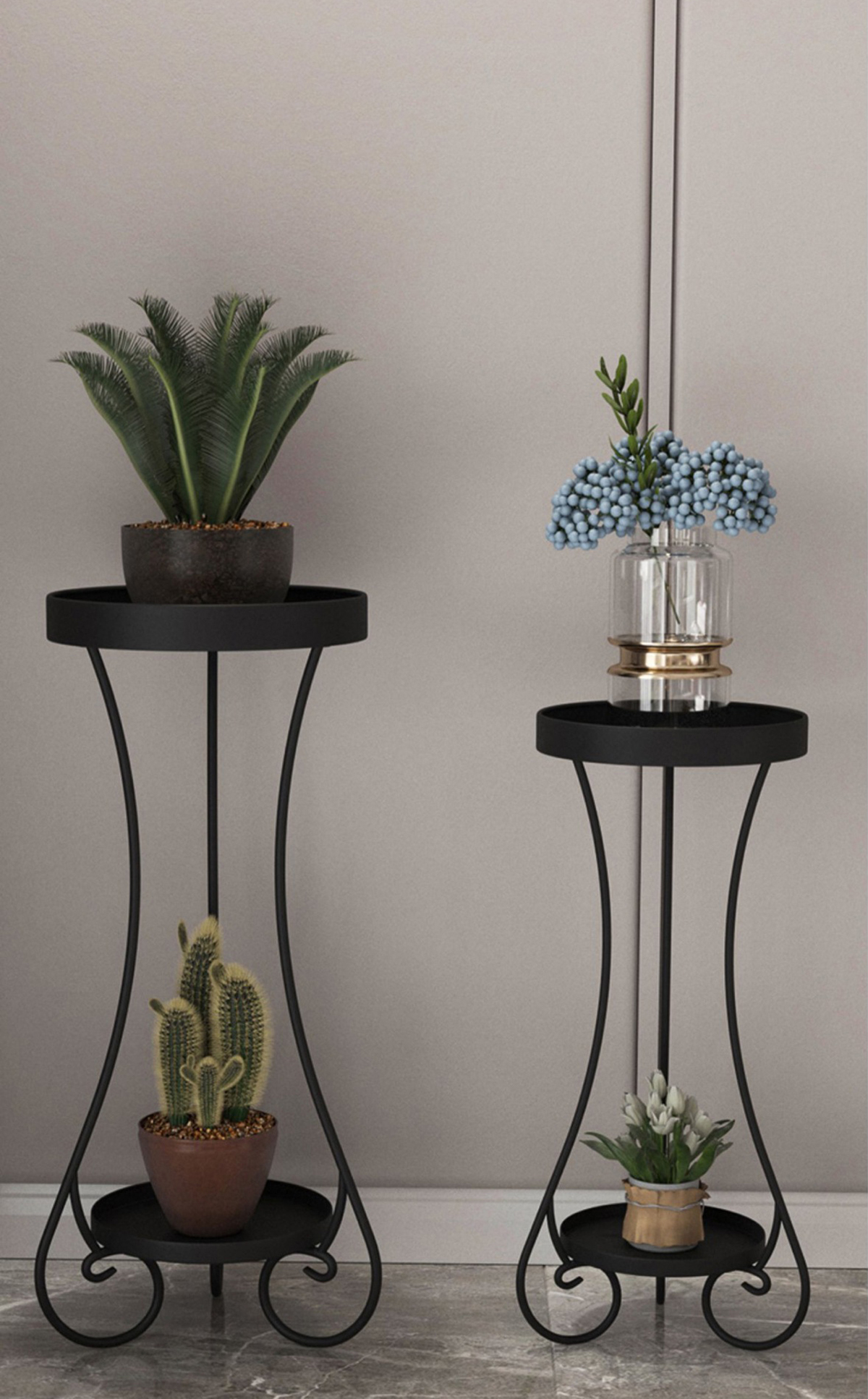 Matorino -Potted Plant Stand, Indoor Outdoor 2 Tier Metal Potted Holder, Flower Pot Stand, Round Plant Shelf, Supports Rack for Planter Corner Garden Balcony Patio.