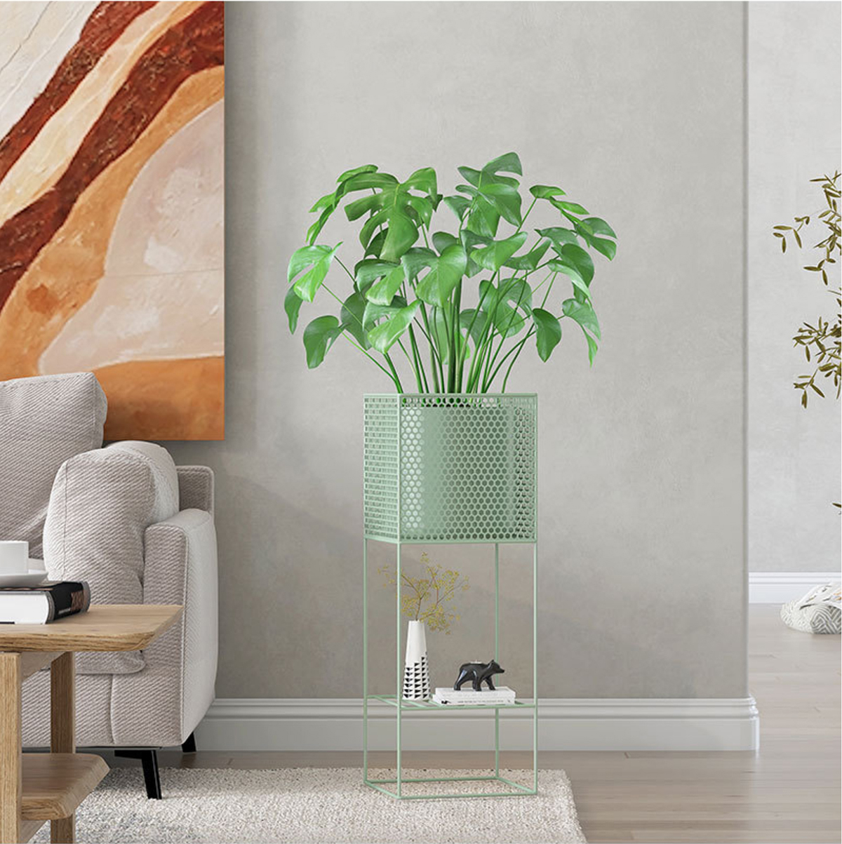 Matorino -Planter Pot with Stand, Mid Century Modern Metal Pot Stand, Indoor Flower Potted, Plant Holder, Plants Display Rack.