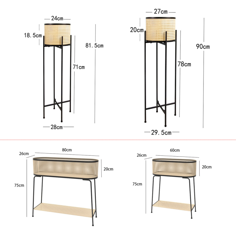 Matorino - Artificial rattan woven flower pot, modern rattan pot stand for living room and balcony, indoor metal art plant pot.