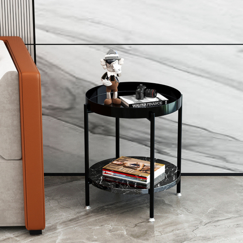 Matorino -2 Tier End Table,Metal Side Table Waterproof, Small Sofa Coffee Side Tables, Bedroom Indoor Outdoor with Removable Tray for Living Room Bedroom Balcony and Office.
