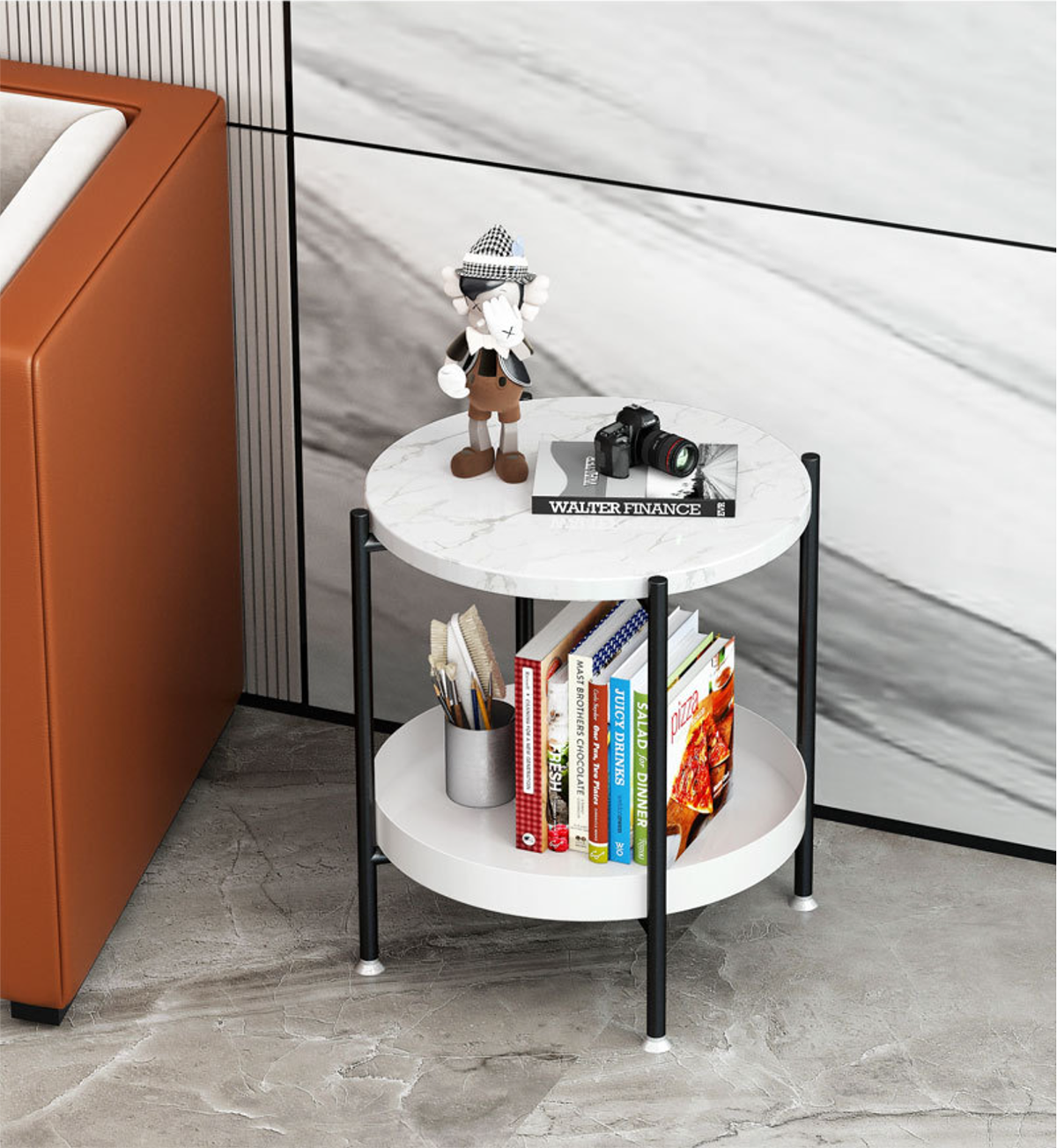 Matorino -2 Tier End Table,Metal Side Table Waterproof, Small Sofa Coffee Side Tables, Bedroom Indoor Outdoor with Removable Tray for Living Room Bedroom Balcony and Office.