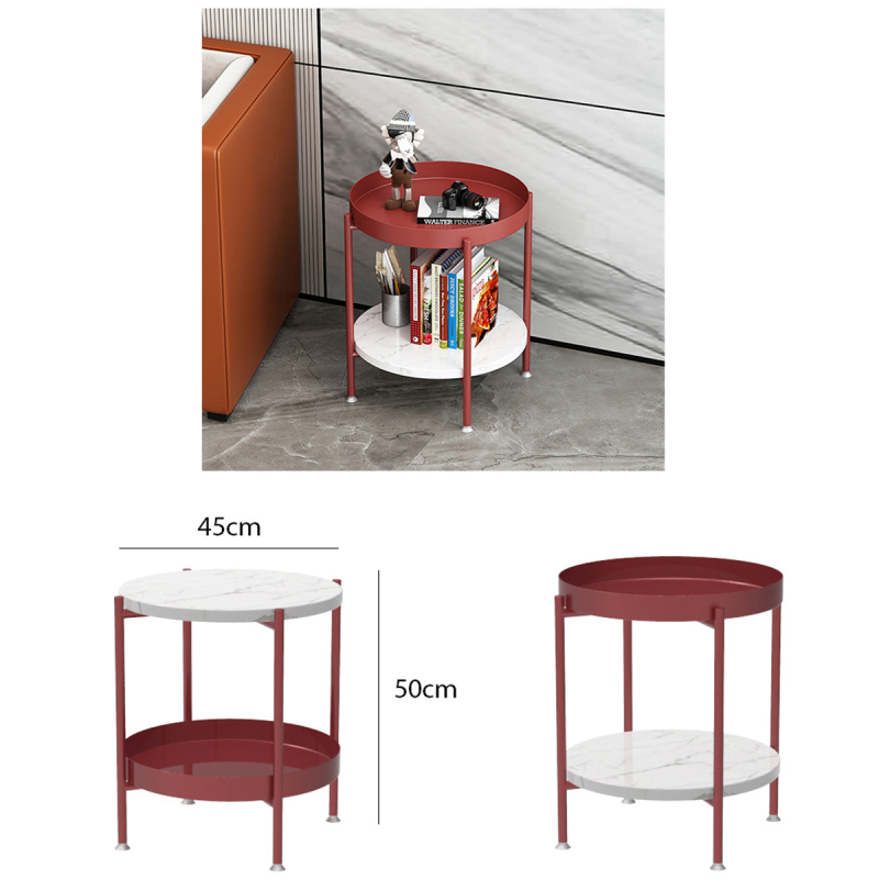 Matorino -2 Tier End Table,Metal Side Table Waterproof, Small Sofa Coffee Side Tables, Bedroom Indoor Outdoor with Removable Tray for Living Room Bedroom Balcony and Office.