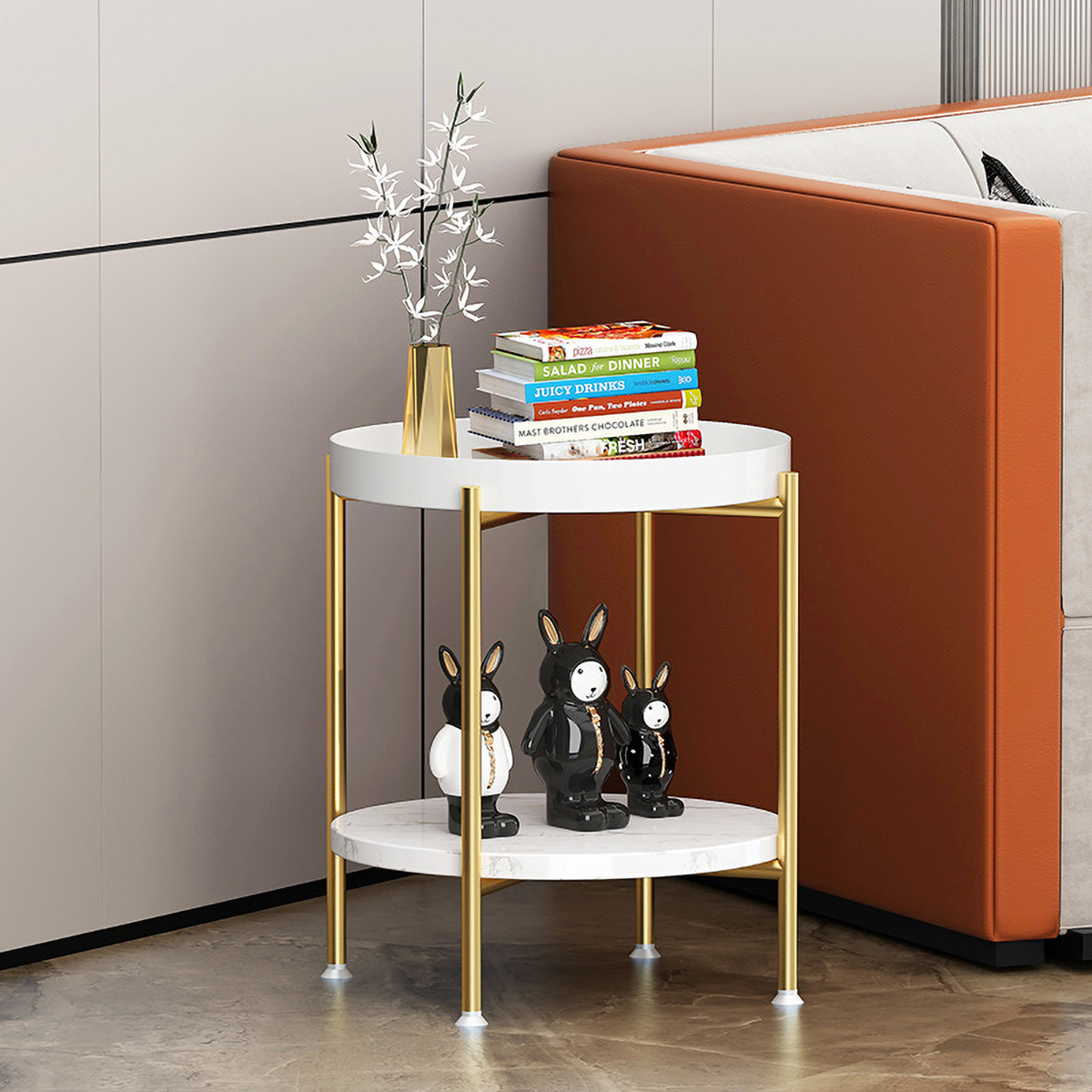 Matorino -2 Tier End Table,Metal Side Table Waterproof, Small Sofa Coffee Side Tables, Bedroom Indoor Outdoor with Removable Tray for Living Room Bedroom Balcony and Office.