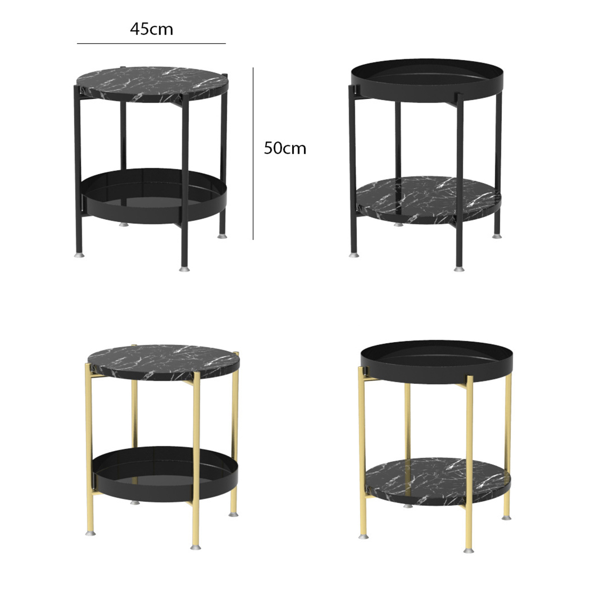 Matorino -2 Tier End Table,Metal Side Table Waterproof, Small Sofa Coffee Side Tables, Bedroom Indoor Outdoor with Removable Tray for Living Room Bedroom Balcony and Office.