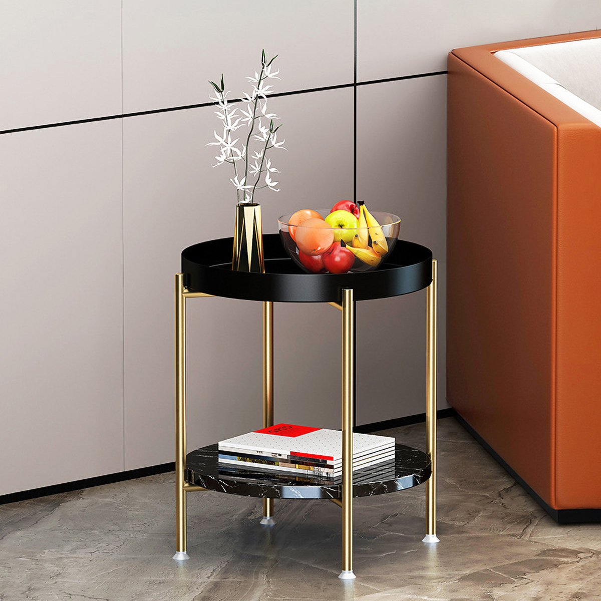 Matorino -2 Tier End Table,Metal Side Table Waterproof, Small Sofa Coffee Side Tables, Bedroom Indoor Outdoor with Removable Tray for Living Room Bedroom Balcony and Office.
