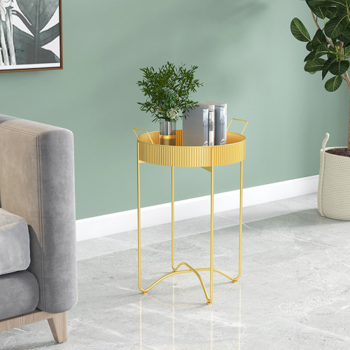 Matorino -Tray Metal End Table, Gold Round Foldable Side Table, Small Stand Decorative Table for Sofa Snack Coffee Planter .