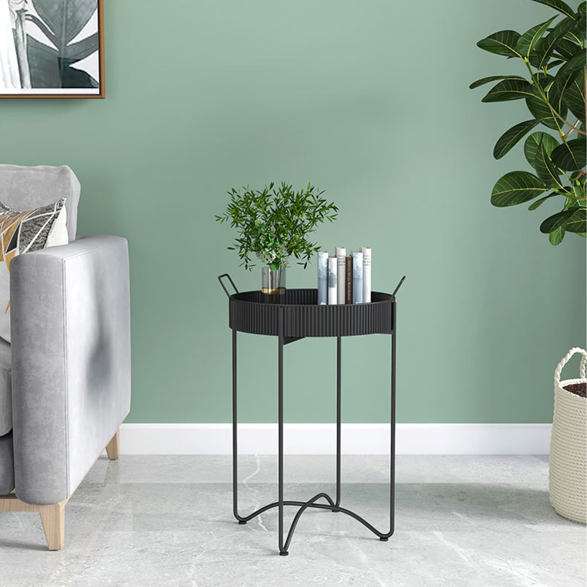 Matorino -Tray Metal End Table, Gold Round Foldable Side Table, Small Stand Decorative Table for Sofa Snack Coffee Planter .