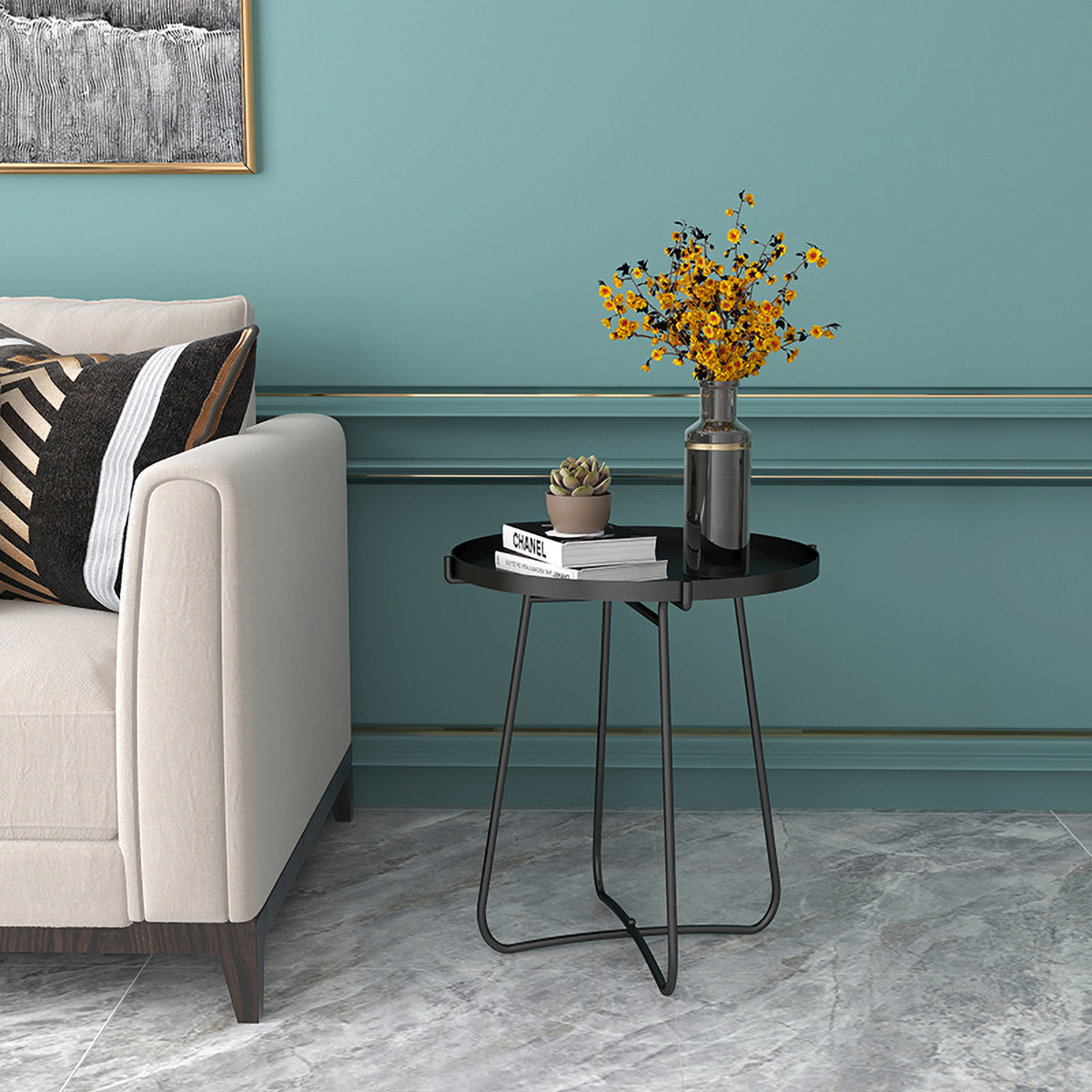 Matorino -Outdoor Side Tables, Weather Resistant Steel, Small Round End Table for Patio Yard Balcony Garden Bedside Black.