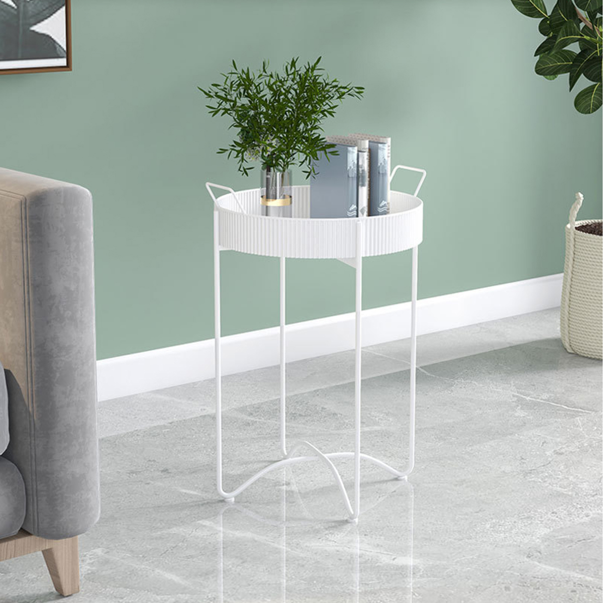 Matorino -Tray Metal End Table, Gold Round Foldable Side Table, Small Stand Decorative Table for Sofa Snack Coffee Planter .