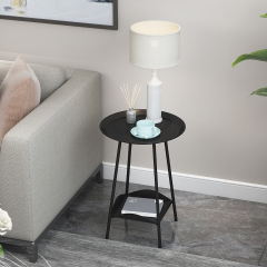 Matorino -Folding End Table 2-Tier Metal Round Side Table with Removable Tray for Living Room.