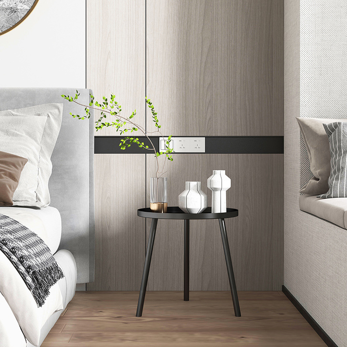 Matorino -Round Side Table, End Table for Any Room-Side Tables Living Room, Side Tables Bedroom, Red Metal Tray End Table with 3 Legs Base.