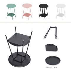 Matorino -Folding End Table 2-Tier Metal Round Side Table with Removable Tray for Living Room.