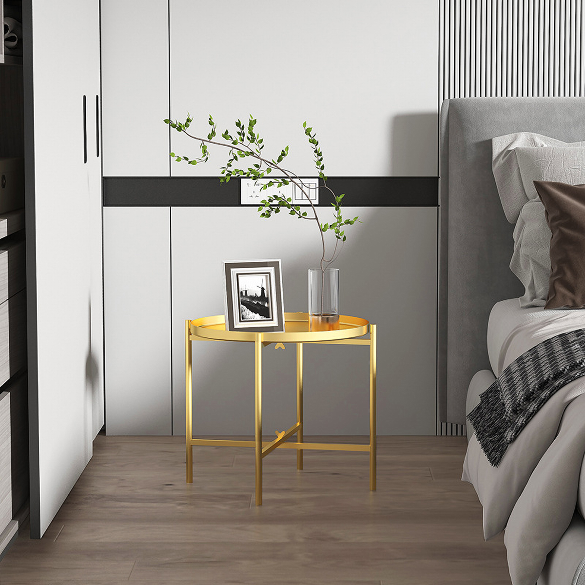 Matorino -Tray Metal End Table, Sofa Table Small Round Side Tables, Anti-Rust and Waterproof Outdoor & Indoor Snack Table, Accent Coffee Table.