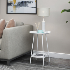Matorino -Folding End Table 2-Tier Metal Round Side Table with Removable Tray for Living Room.