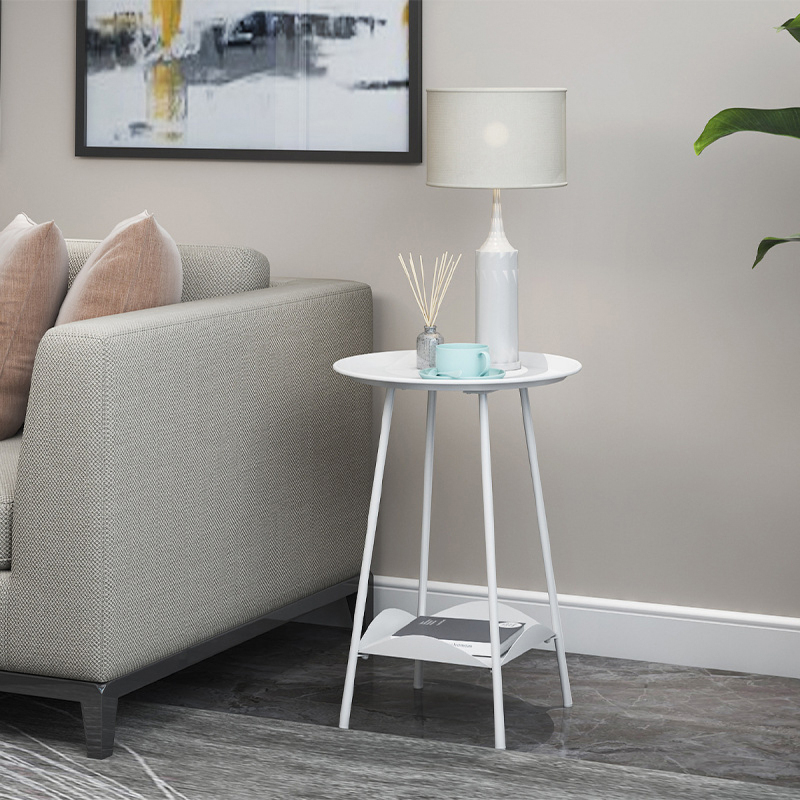 Matorino -Folding End Table 2-Tier Metal Round Side Table with Removable Tray for Living Room.