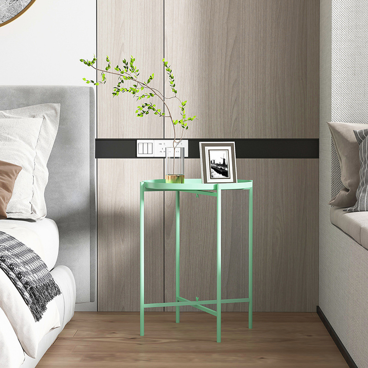 Matorino -Tray Metal End Table, Sofa Table Small Round Side Tables, Anti-Rust and Waterproof Outdoor & Indoor Snack Table, Accent Coffee Table.