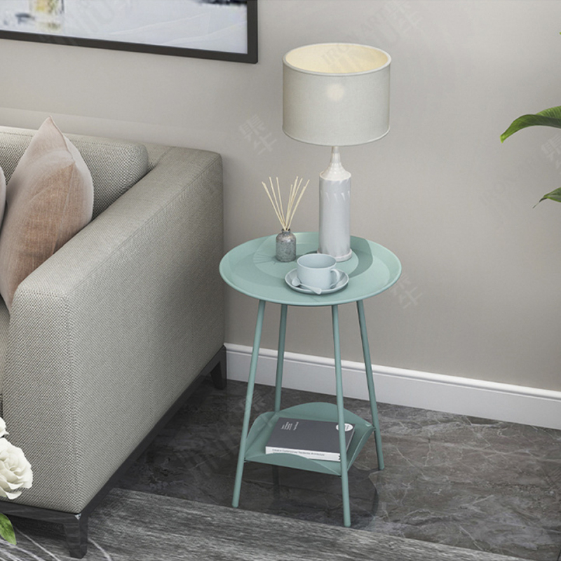 Matorino -Folding End Table 2-Tier Metal Round Side Table with Removable Tray for Living Room.