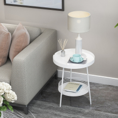 Matorino -Side Table, 2 Tier Metal Round End Table, Coffee Table, Small Sofa Side Table, Outdoor Indoor Accent Table, Nightstand Waterproof Removable Tray, Table for Living Room Bedroom Balcony.
