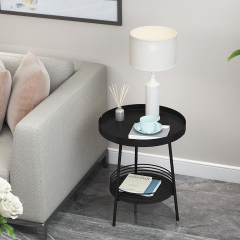 Matorino -Side Table, 2 Tier Metal Round End Table, Coffee Table, Small Sofa Side Table, Outdoor Indoor Accent Table, Nightstand Waterproof Removable Tray, Table for Living Room Bedroom Balcony.
