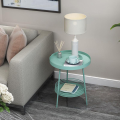 Matorino -Side Table, 2 Tier Metal Round End Table, Coffee Table, Small Sofa Side Table, Outdoor Indoor Accent Table, Nightstand Waterproof Removable Tray, Table for Living Room Bedroom Balcony.