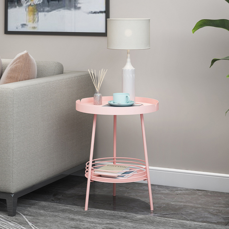 Matorino -Side Table, 2 Tier Metal Round End Table, Coffee Table, Small Sofa Side Table, Outdoor Indoor Accent Table, Nightstand Waterproof Removable Tray, Table for Living Room Bedroom Balcony.