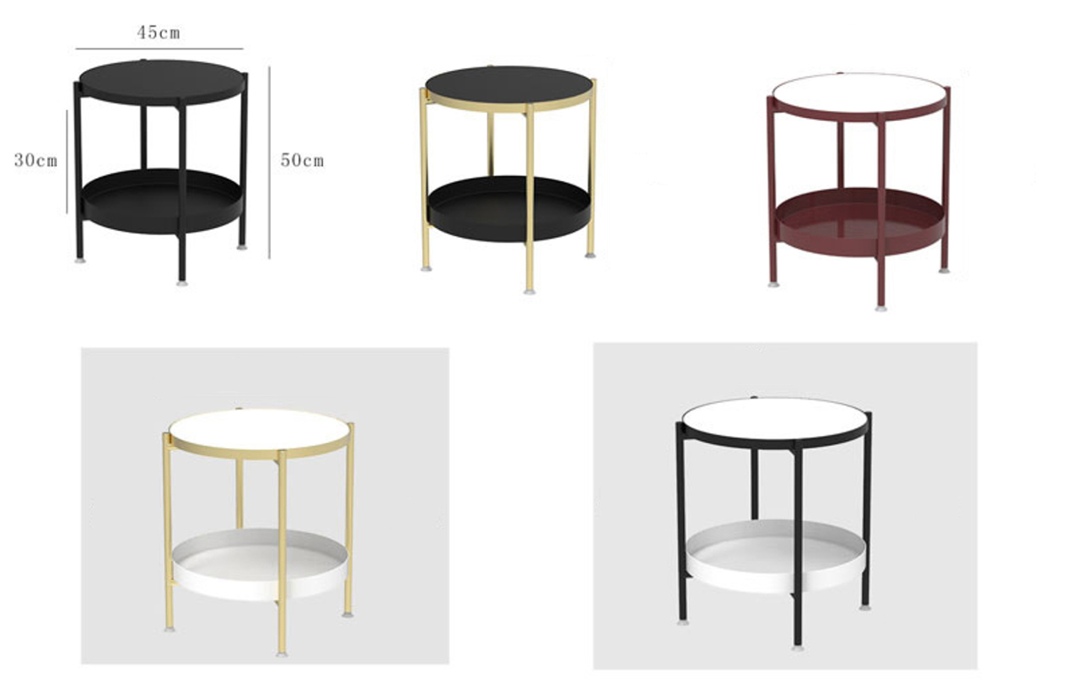 Matorino -End Table, Metal Round Tray, 2-Tier Side Table, Small Folding Accent Coffee Table, Sofa Side Snack Table, Anti-Rust and Waterproof Nightstand for Living Room Bedroom and Office.