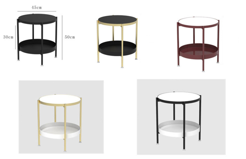 Matorino -End Table, Metal Round Tray, 2-Tier Side Table, Small Folding Accent Coffee Table, Sofa Side Snack Table, Anti-Rust and Waterproof Nightstand for Living Room Bedroom and Office.