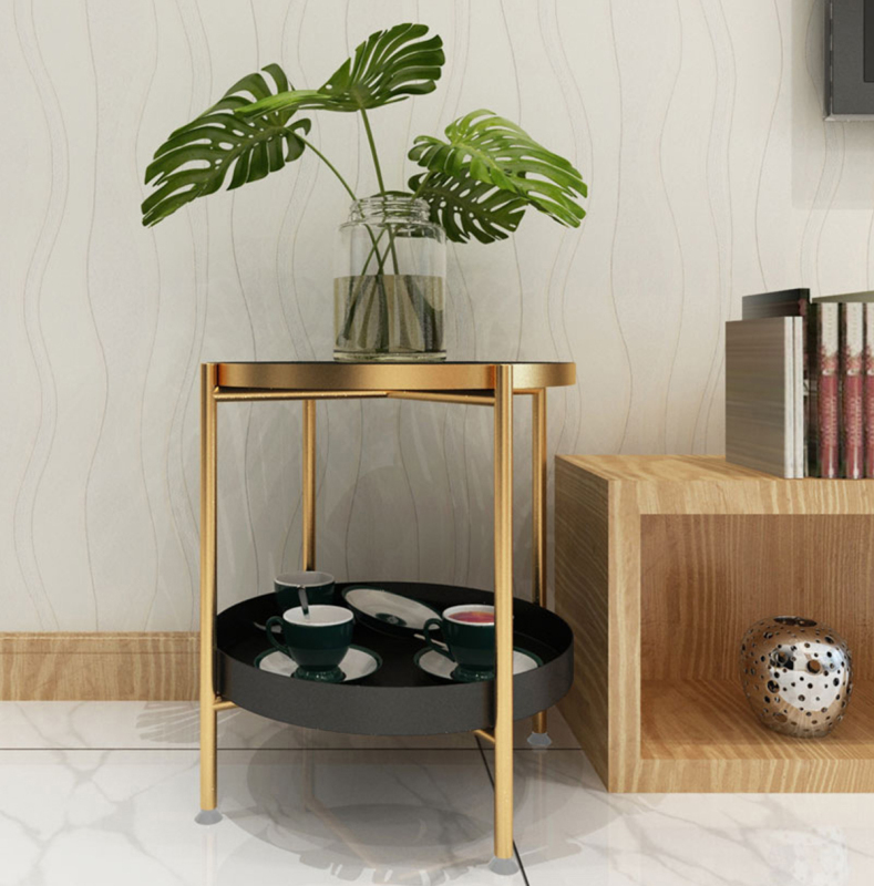 Matorino -End Table, Metal Round Tray, 2-Tier Side Table, Small Folding Accent Coffee Table, Sofa Side Snack Table, Anti-Rust and Waterproof Nightstand for Living Room Bedroom and Office.