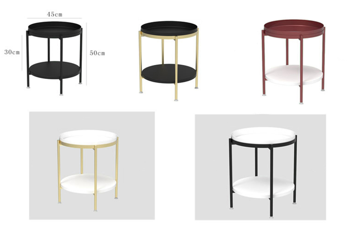 Matorino -End Table, Metal Round Tray, 2-Tier Side Table, Small Folding Accent Coffee Table, Sofa Side Snack Table, Anti-Rust and Waterproof Nightstand for Living Room Bedroom and Office.