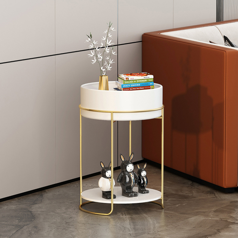 Matorino -Round Side Table, Metal 2 Tier Tray Metal End Table for Sofa Living Room Tea Table Small Spaces.