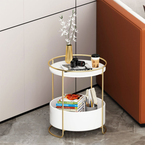 Matorino -Round Side Table, Metal 2 Tier Tray Metal End Table for Sofa Living Room Tea Table Small Spaces.