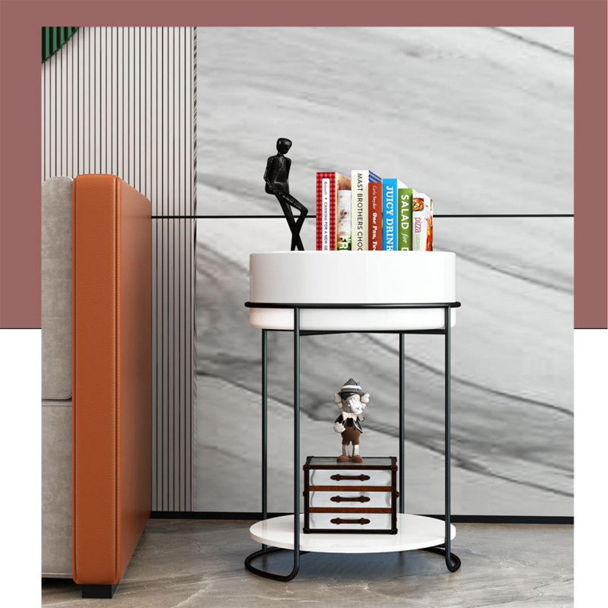 Matorino -Round Side Table, Metal 2 Tier Tray Metal End Table for Sofa Living Room Tea Table Small Spaces.