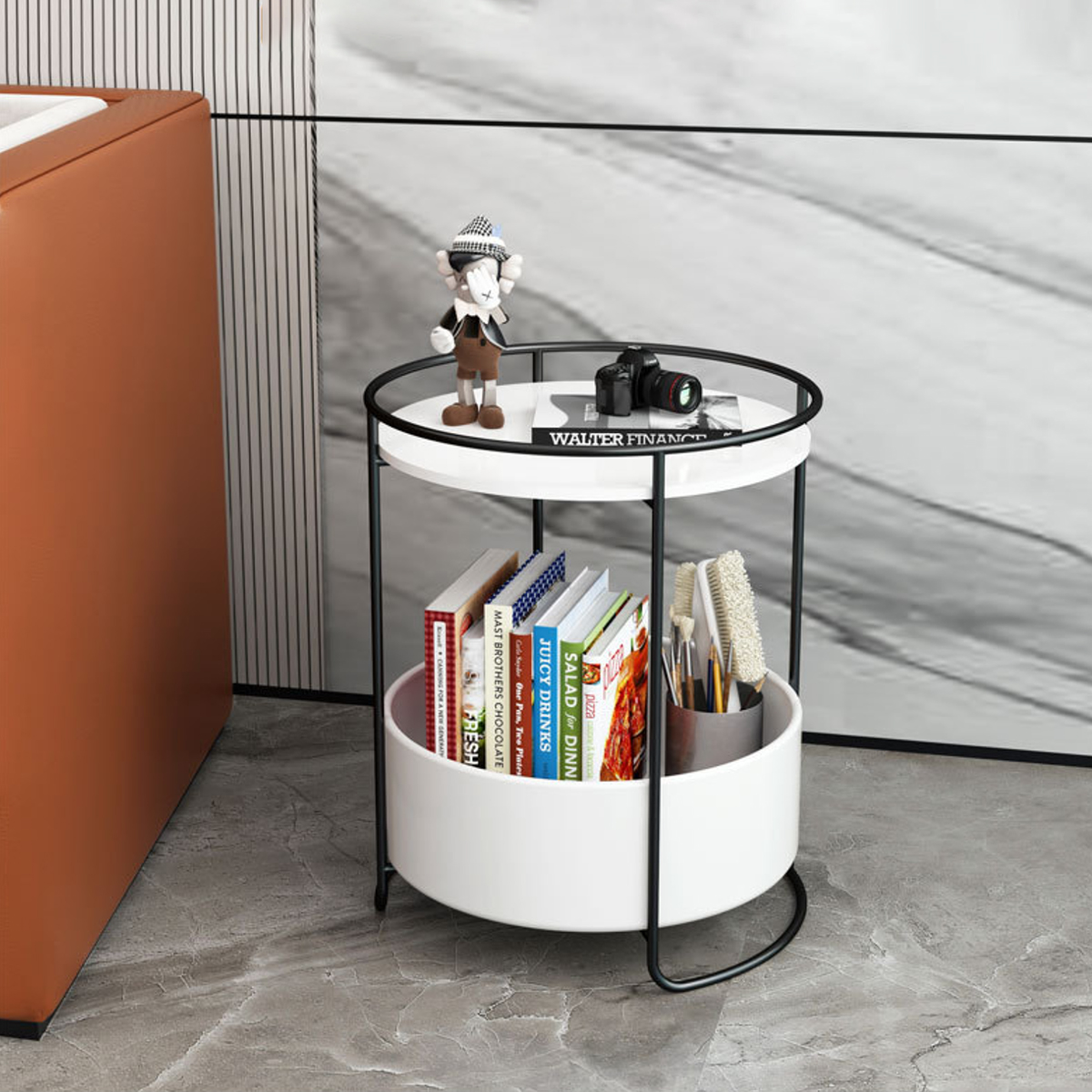 Matorino -Round Side Table, Metal 2 Tier Tray Metal End Table for Sofa Living Room Tea Table Small Spaces.