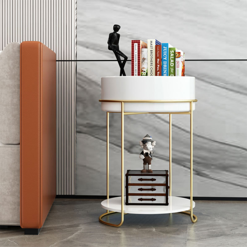 Matorino -Round Side Table, Metal 2 Tier Tray Metal End Table for Sofa Living Room Tea Table Small Spaces.