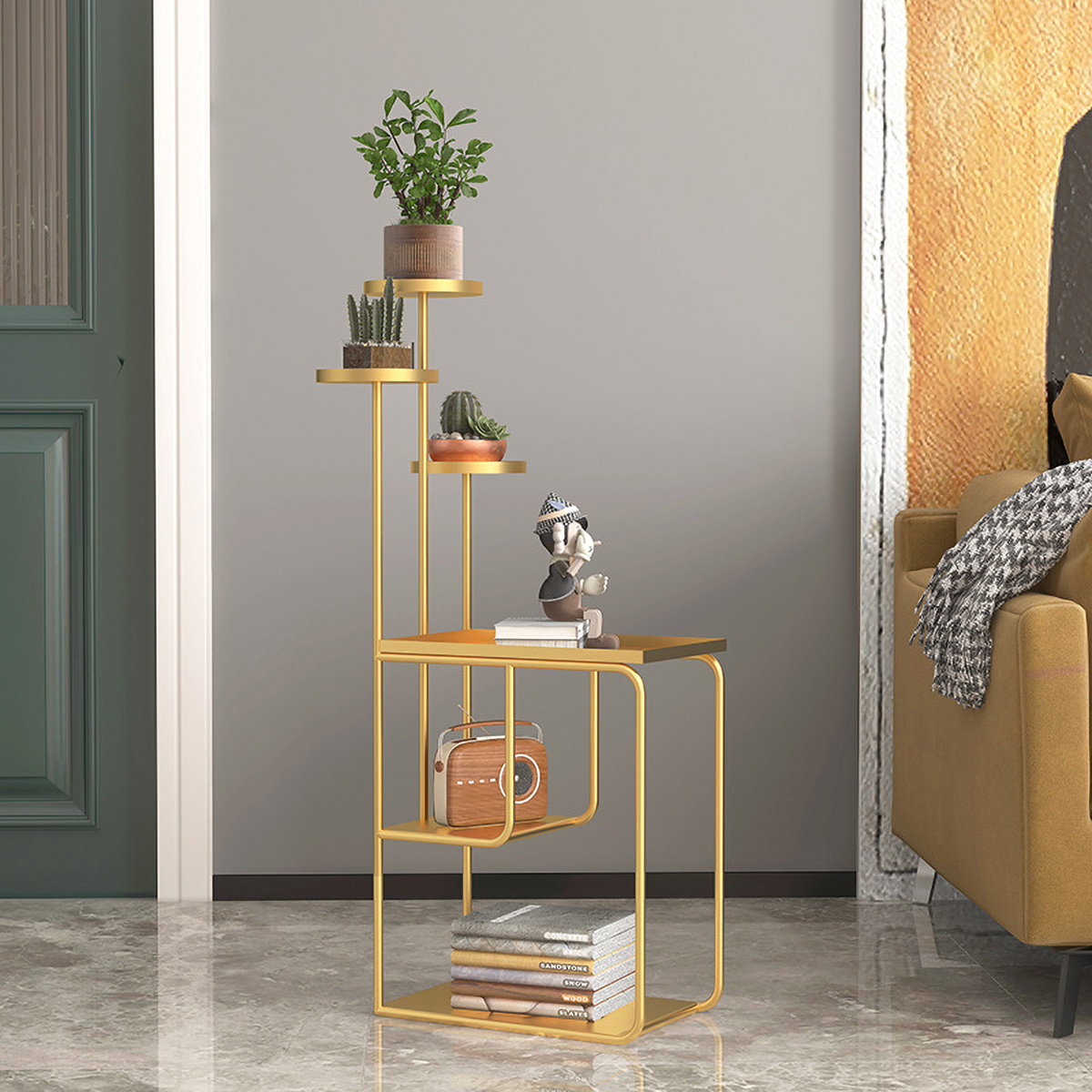 Matorino -3 Tier End Table, Flower Pot Stand, Tall Side Table with Storage, Small Nightstand for Small Spaces, Metal Frame, For Living Room, Bedroom, Sofa Couch, Hall.