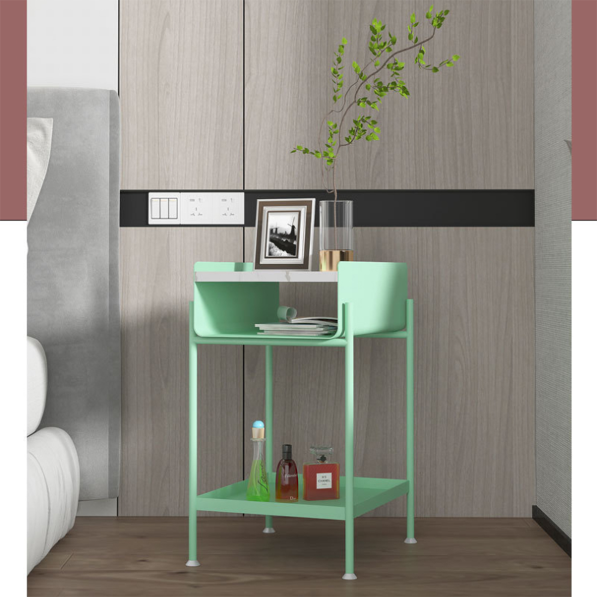 Matorino -Small Bed Side Table for Small Spaces,Mid Century Modern Nightstand End Table with Storage, Book Table for Bedroom Living Room.