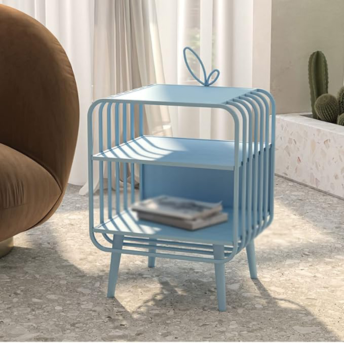 Matorino -Corner Side Table and End Table for Small Spaces, Coffee Desk for Living Room and Bedroom Balcony, Floor Newspaper Magazine Rack, Sturdy Metal Frame.