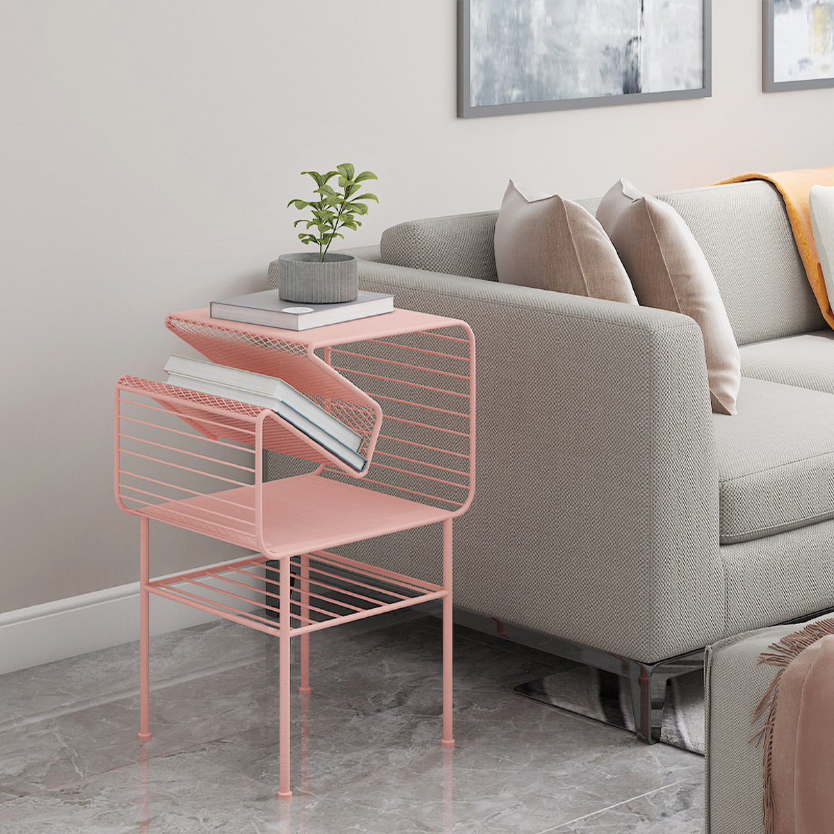 Matorino -Corner Side Table and End Table for Small Spaces, Coffee Desk for Living Room and Bedroom Balcony, Floor Newspaper Magazine Rack, Sturdy Metal Frame.