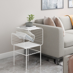 Matorino -Corner Side Table and End Table for Small Spaces, Coffee Desk for Living Room and Bedroom Balcony, Floor Newspaper Magazine Rack, Sturdy Metal Frame.