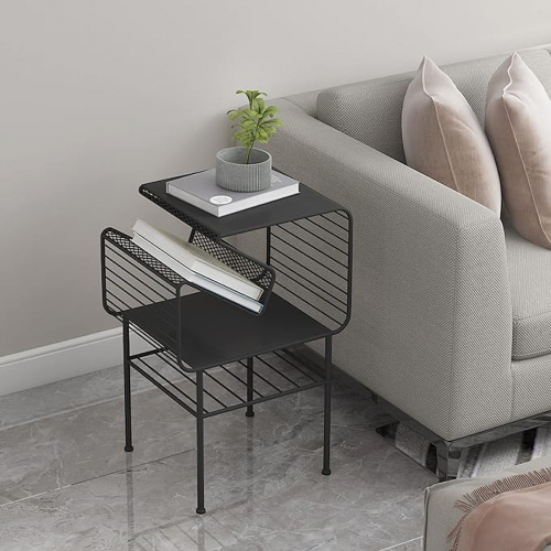 Matorino -Corner Side Table and End Table for Small Spaces, Coffee Desk for Living Room and Bedroom Balcony, Floor Newspaper Magazine Rack, Sturdy Metal Frame.