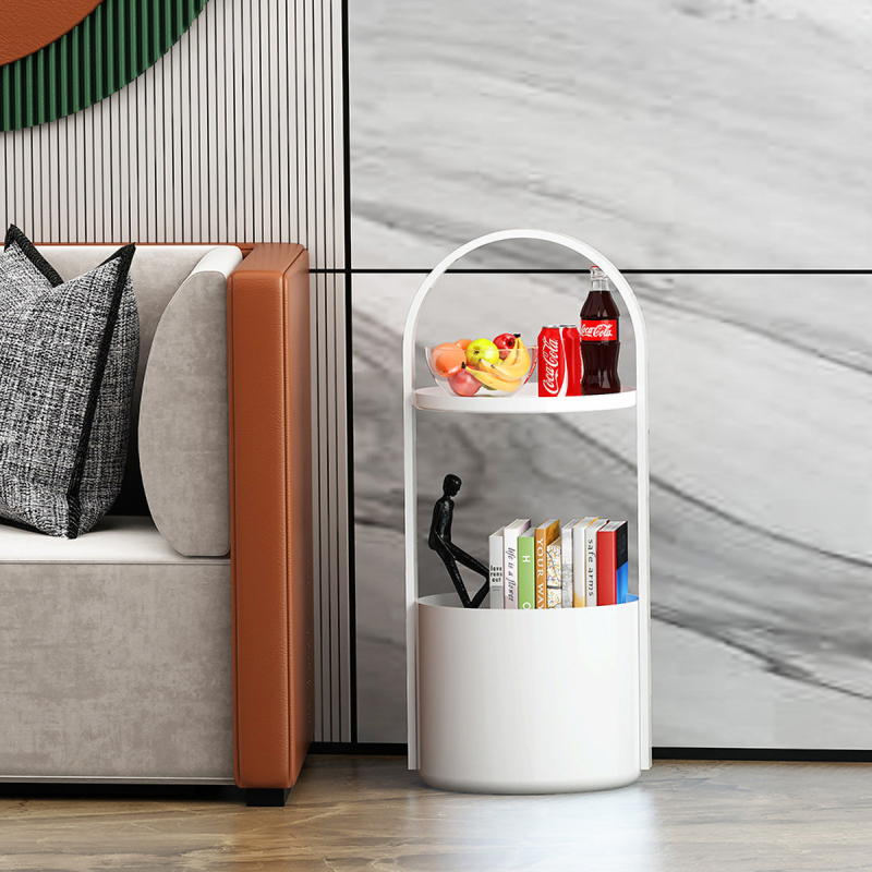 Matorino -Portable Coffee Table with Handle and Storage Basket, Nordic Light Luxury Creative Sofa Side Table, Corner Table Storage Racks, Accent Table for Living Room Bedroom.