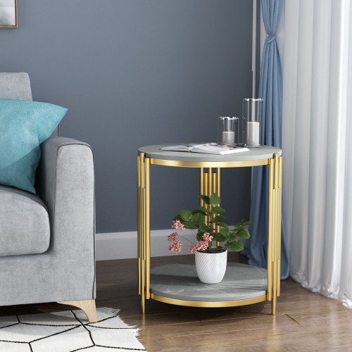 Matorino -Round Coffee and Side Accent End Table for Living Room with Metal &amp; Engineered Wood Tabletop and Metal Frame.